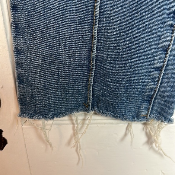 Dolls Kill Momokrom high waisted denim with frayed hem and silver buckle belt. - Picture 4 of 14